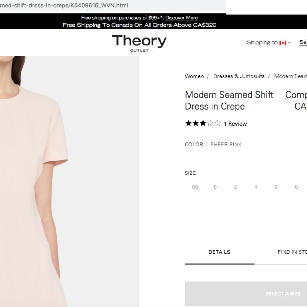 NWOT Theory Modern Seamed Shift Dress in Crepe - Sheer Pink - Picture 9 of 9